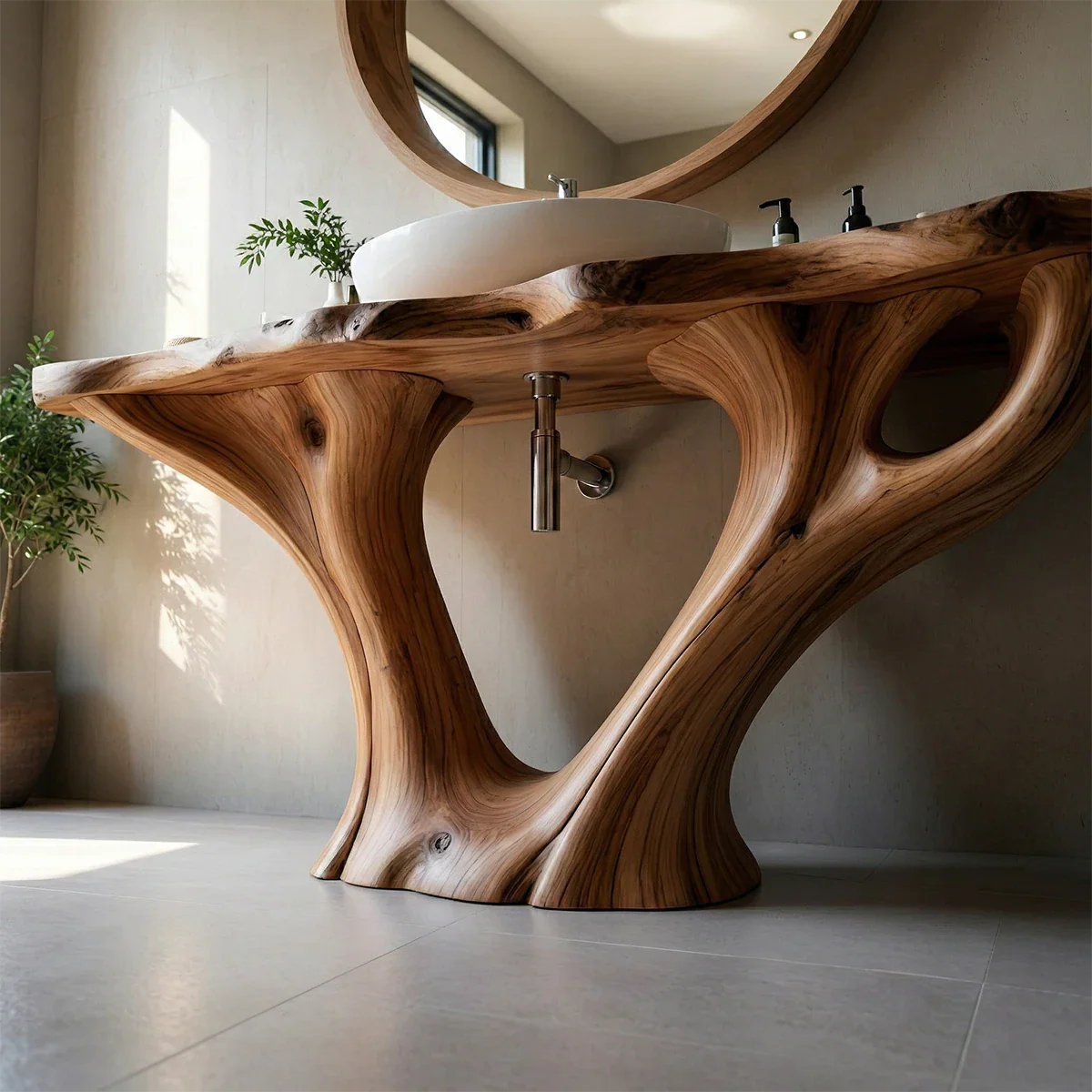 Modern brown solid wood bathroom vanity design