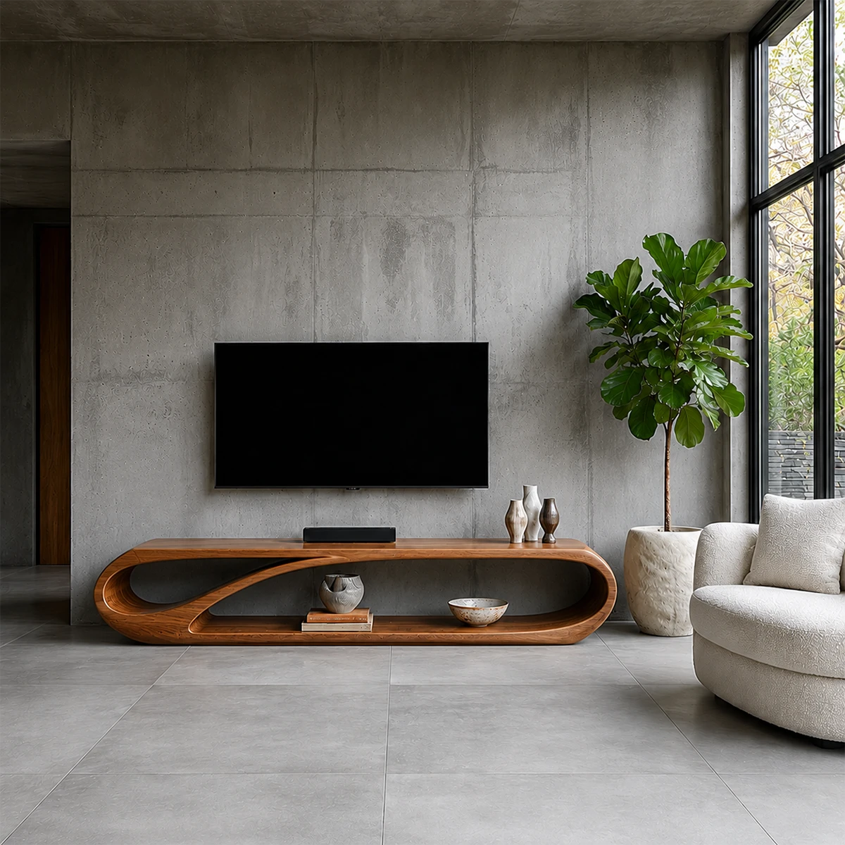 Organic Solid Wood TV Stand with Open Sculptural Storage for Modern Interiors - ArborisWood - 14