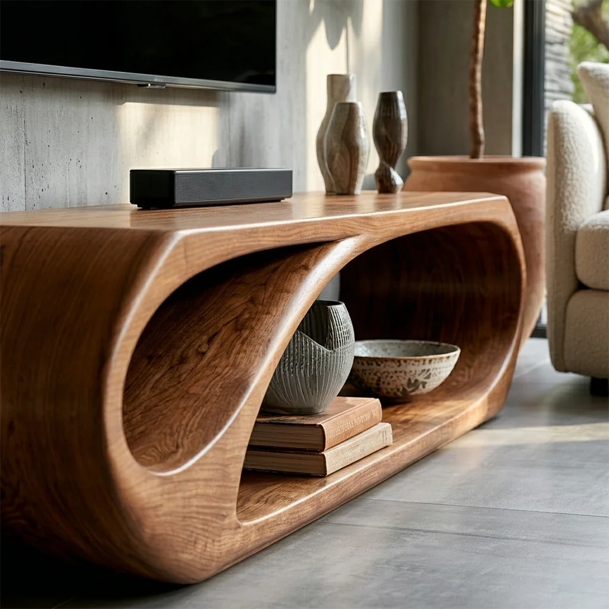 Organic Solid Wood TV Stand with Open Sculptural Storage for Modern Interiors - ArborisWood - 4
