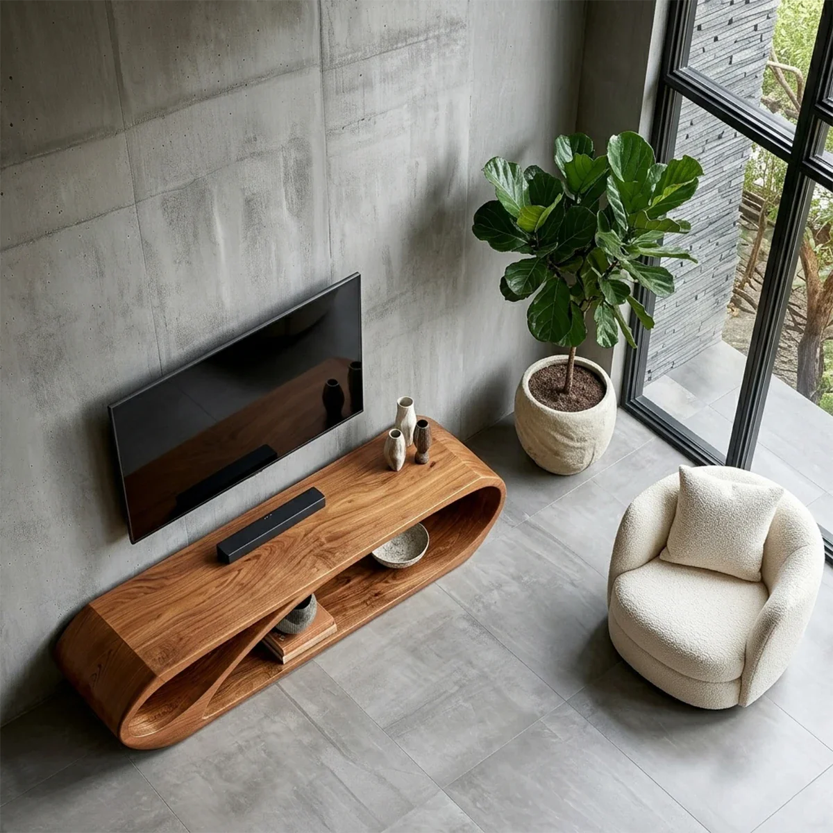 Organic Solid Wood TV Stand with Open Sculptural Storage for Modern Interiors - ArborisWood - 5
