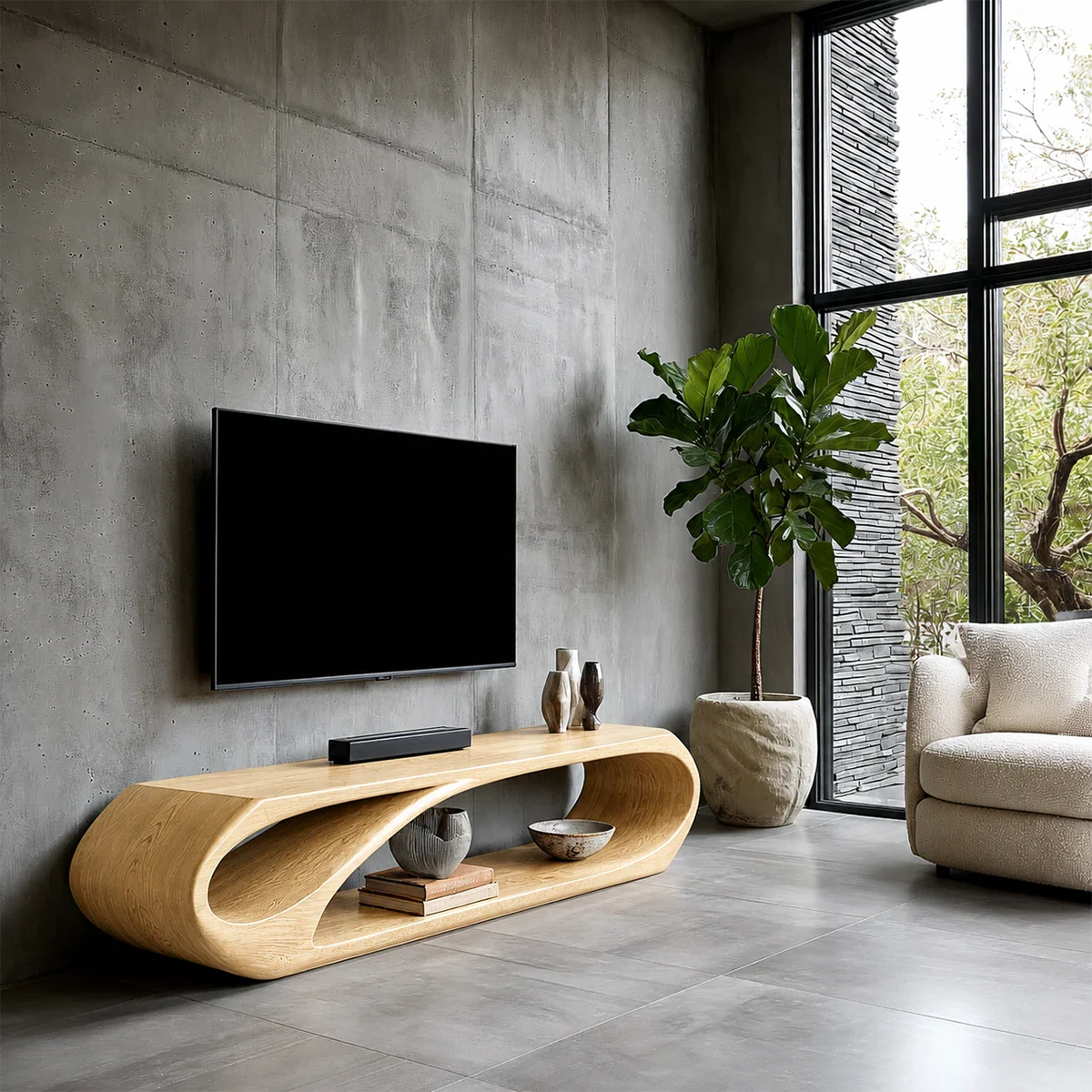 Organic Solid Wood TV Stand with Open Sculptural Storage for Modern Interiors - ArborisWood - 7
