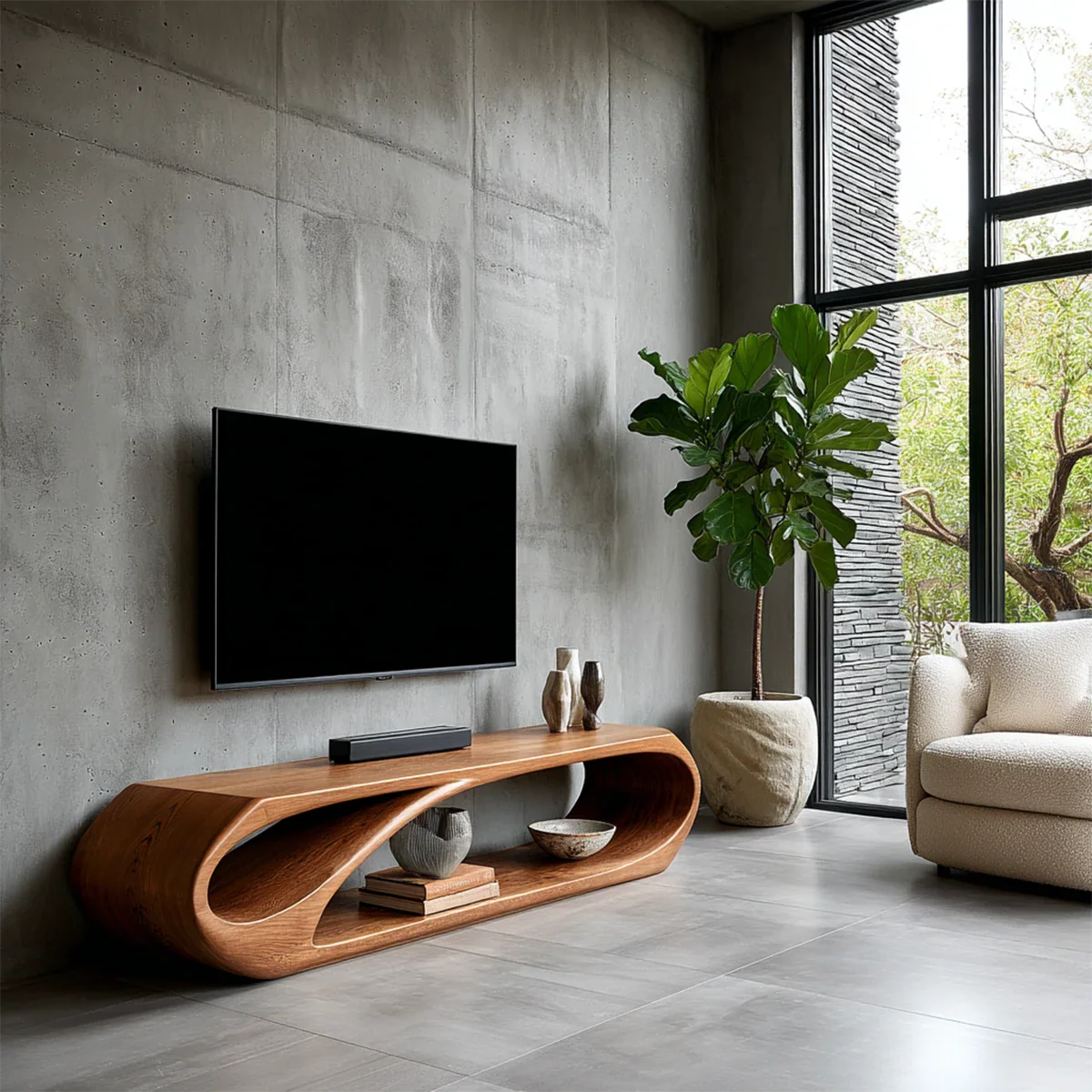 Organic Solid Wood TV Stand with Open Sculptural Storage for Modern Interiors - ArborisWood