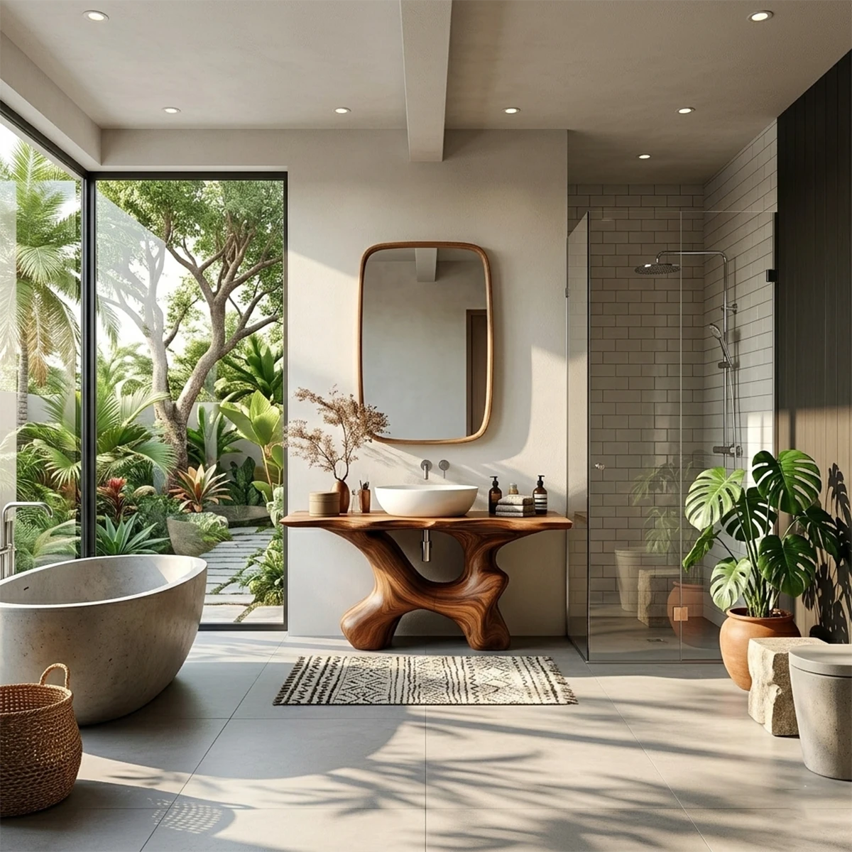 Solid walnut bathroom vanity with artistic organic design