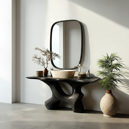 Natural walnut wood bathroom vanity organic design