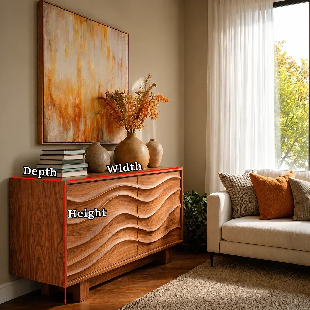 Organic Wave Sideboard Cabinet in Natural Solid Wood Design - ArborisWood - 11