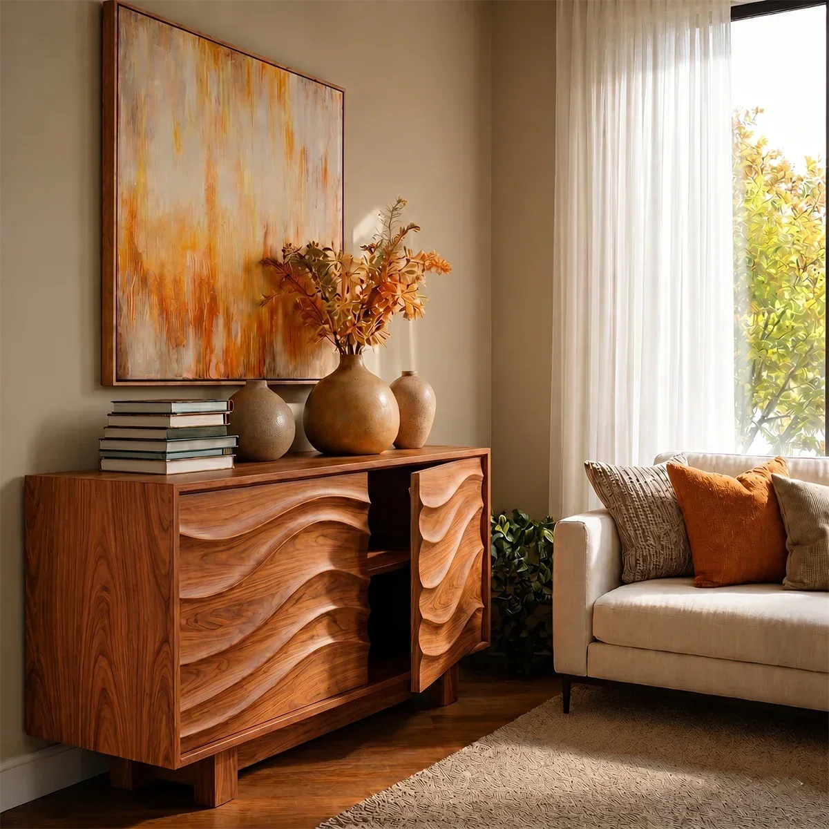 Organic Wave Sideboard Cabinet in Natural Solid Wood Design - ArborisWood - 5