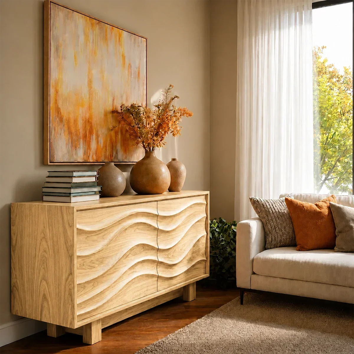 Organic Wave Sideboard Cabinet in Natural Solid Wood Design - ArborisWood - 8