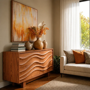 Organic Wave Sideboard Cabinet in Natural Solid Wood Design - ArborisWood