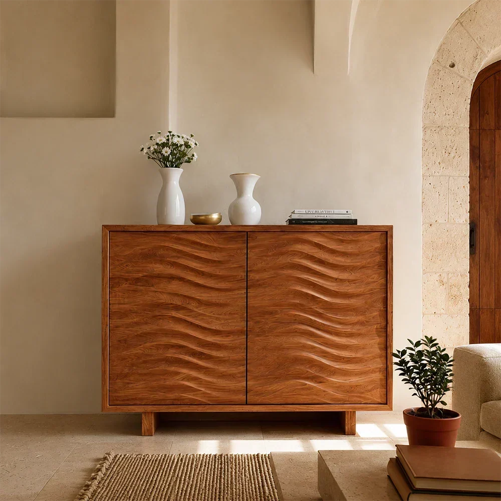 Organic Wave Sideboard Cabinet in Natural Solid Wood for Modern Interiors - ArborisWood - 3