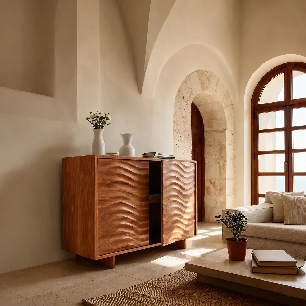 Organic Wave Sideboard Cabinet in Natural Solid Wood for Modern Interiors - ArborisWood - 5