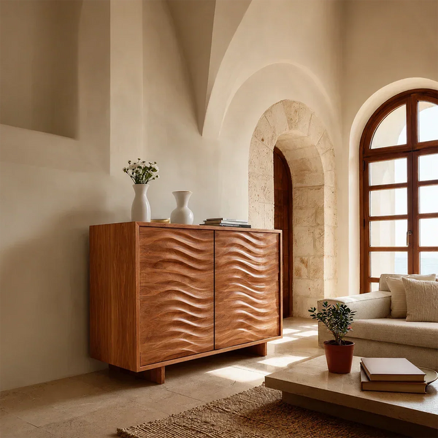 Organic Wave Sideboard Cabinet in Natural Solid Wood for Modern Interiors - ArborisWood