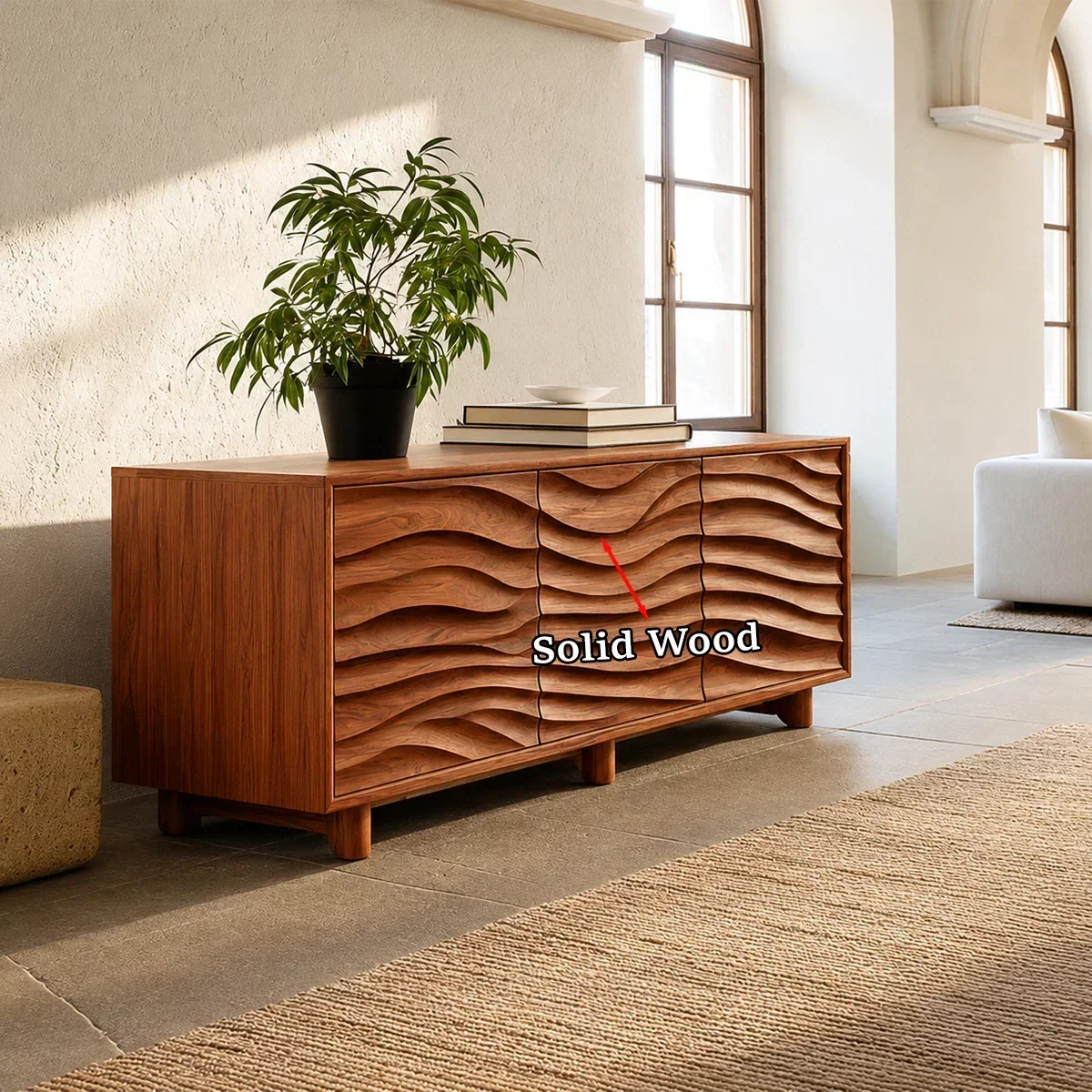 Organic Wave Sideboard Cabinet in Natural Solid Wood with Sculpted Design - ArborisWood - 10