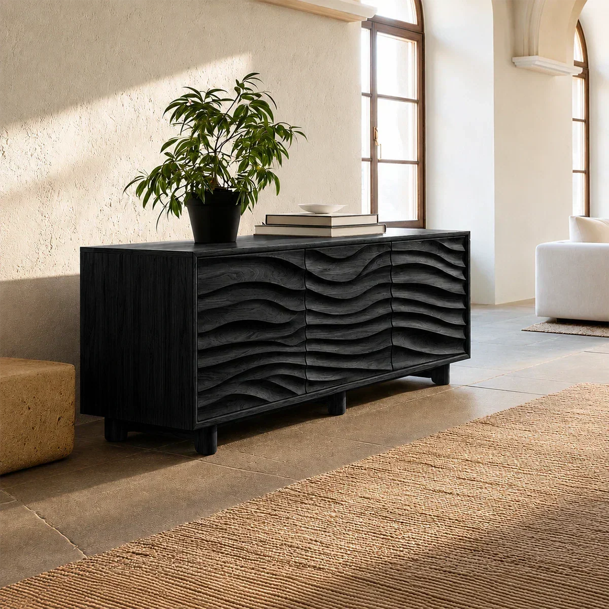 Organic Wave Sideboard Cabinet in Natural Solid Wood with Sculpted Design - ArborisWood - 9