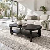 Oval Coffee Table with Live-Edge Top, Lower Shelf and Twin Curved Arch Legs - Arboriswood - 10