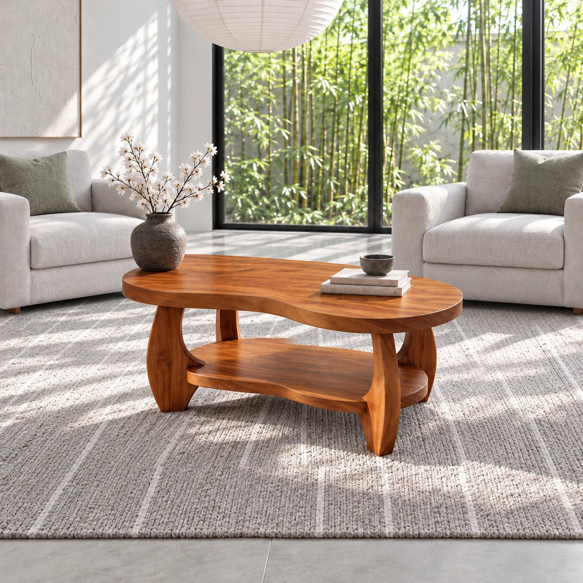 Oval Coffee Table with Live-Edge Top, Lower Shelf and Twin Curved Arch Legs - Arboriswood - 11