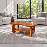 Oval Coffee Table with Live-Edge Top, Lower Shelf and Twin Curved Arch Legs - Arboriswood - 11