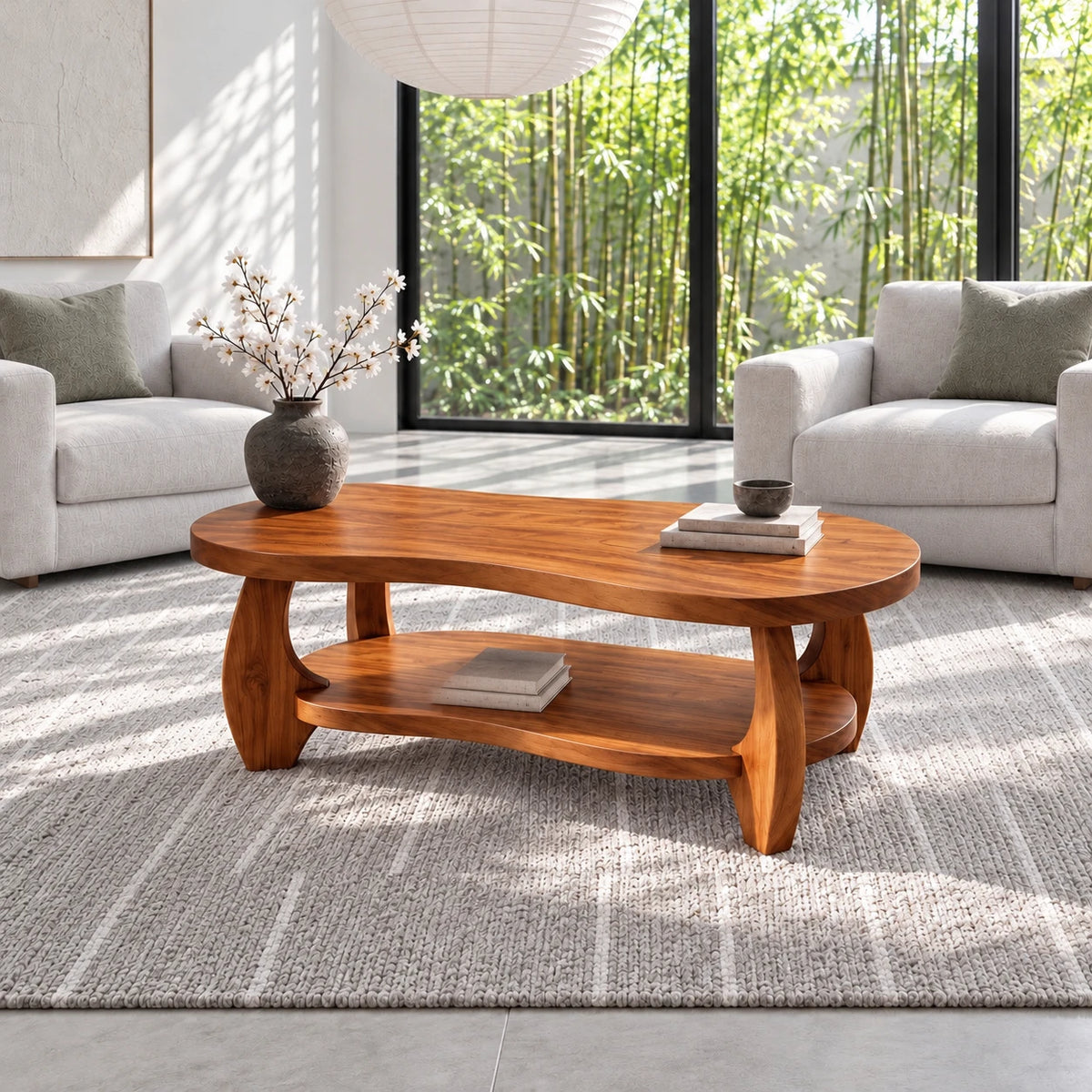 Oval Coffee Table with Live-Edge Top, Lower Shelf and Twin Curved Arch Legs - Arboriswood - 12