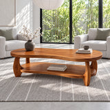 Oval Coffee Table with Live-Edge Top, Lower Shelf and Twin Curved Arch Legs - Arboriswood - 2