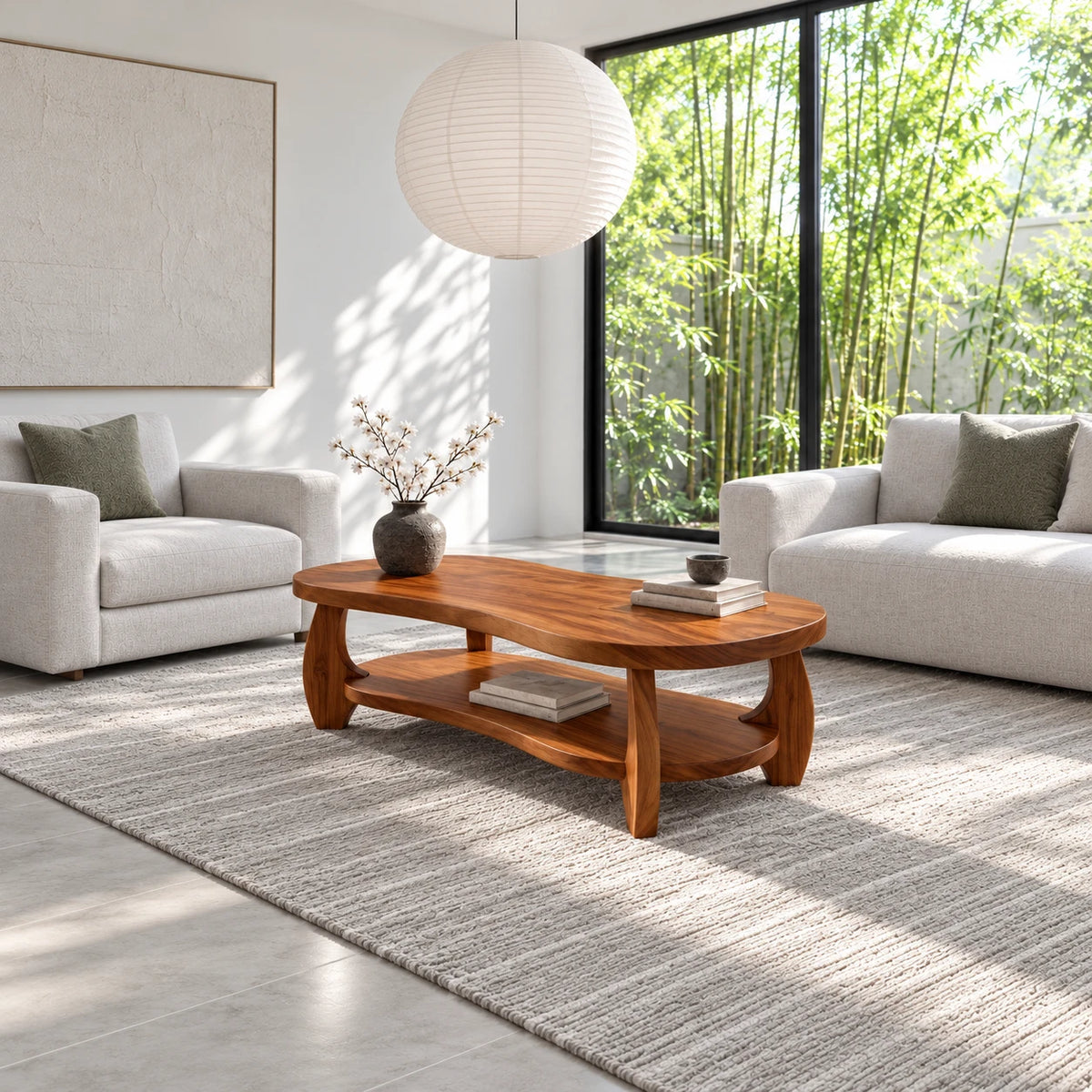 Oval Coffee Table with Live-Edge Top, Lower Shelf and Twin Curved Arch Legs - Arboriswood - 3