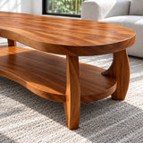 Oval Coffee Table with Live-Edge Top, Lower Shelf and Twin Curved Arch Legs - Arboriswood - 4