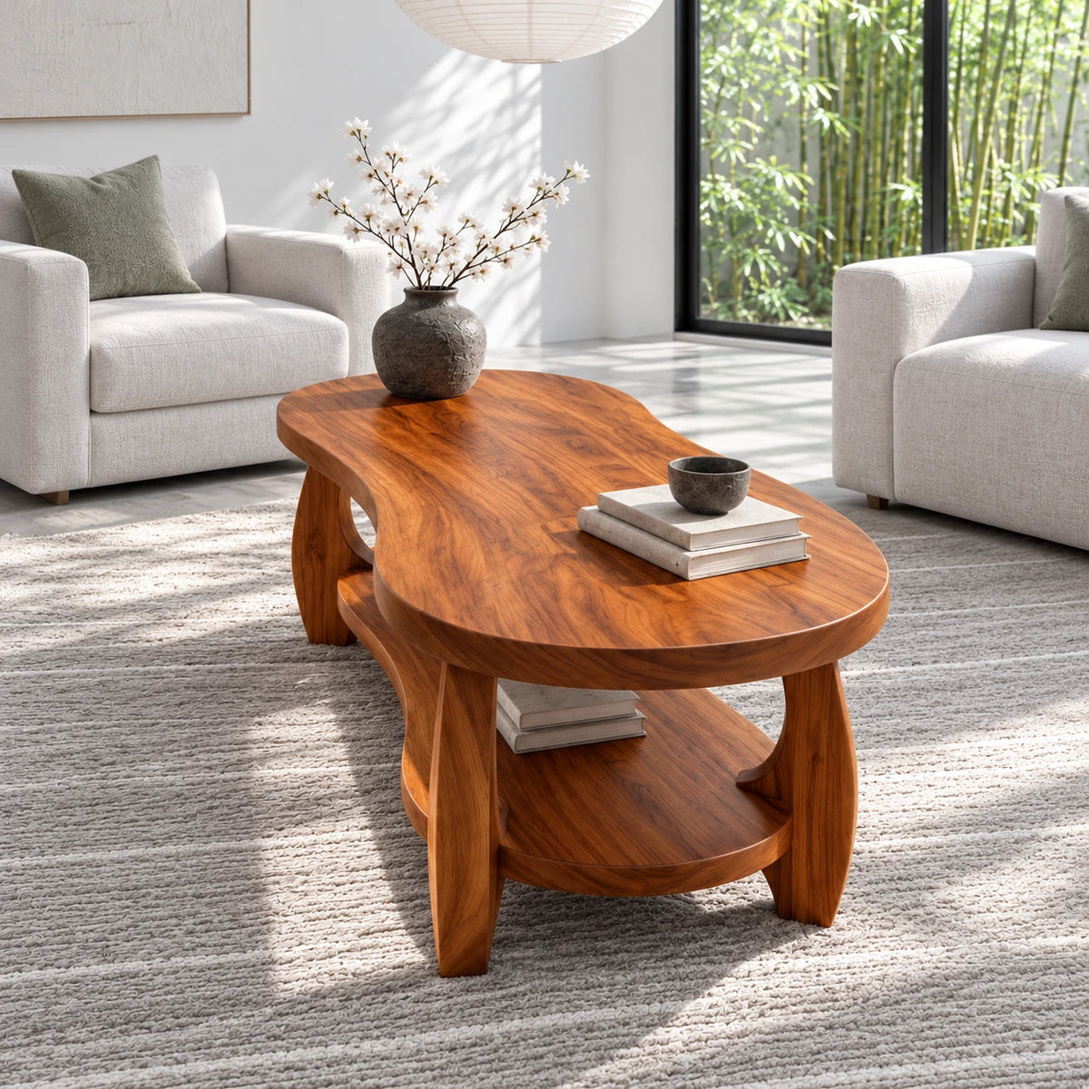 Oval Coffee Table with Live-Edge Top, Lower Shelf and Twin Curved Arch Legs - Arboriswood - 6