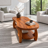 Oval Coffee Table with Live-Edge Top, Lower Shelf and Twin Curved Arch Legs - Arboriswood - 6