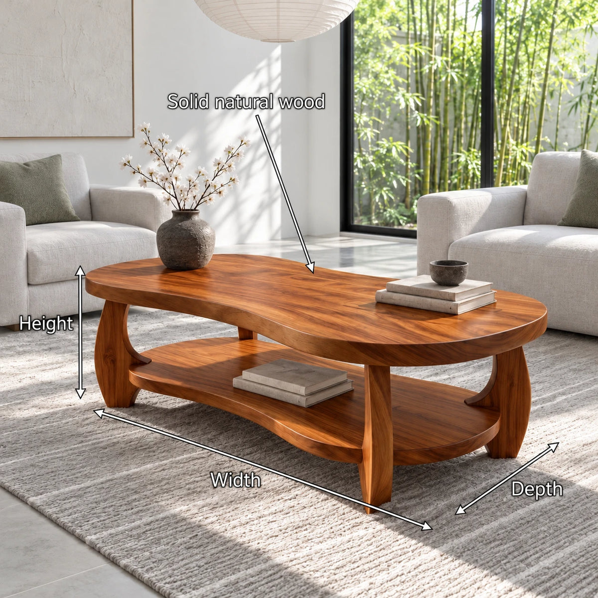 Oval Coffee Table with Live-Edge Top, Lower Shelf and Twin Curved Arch Legs - Arboriswood - 7