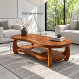 Oval Coffee Table with Live-Edge Top, Lower Shelf and Twin Curved Arch Legs - Arboriswood - 7