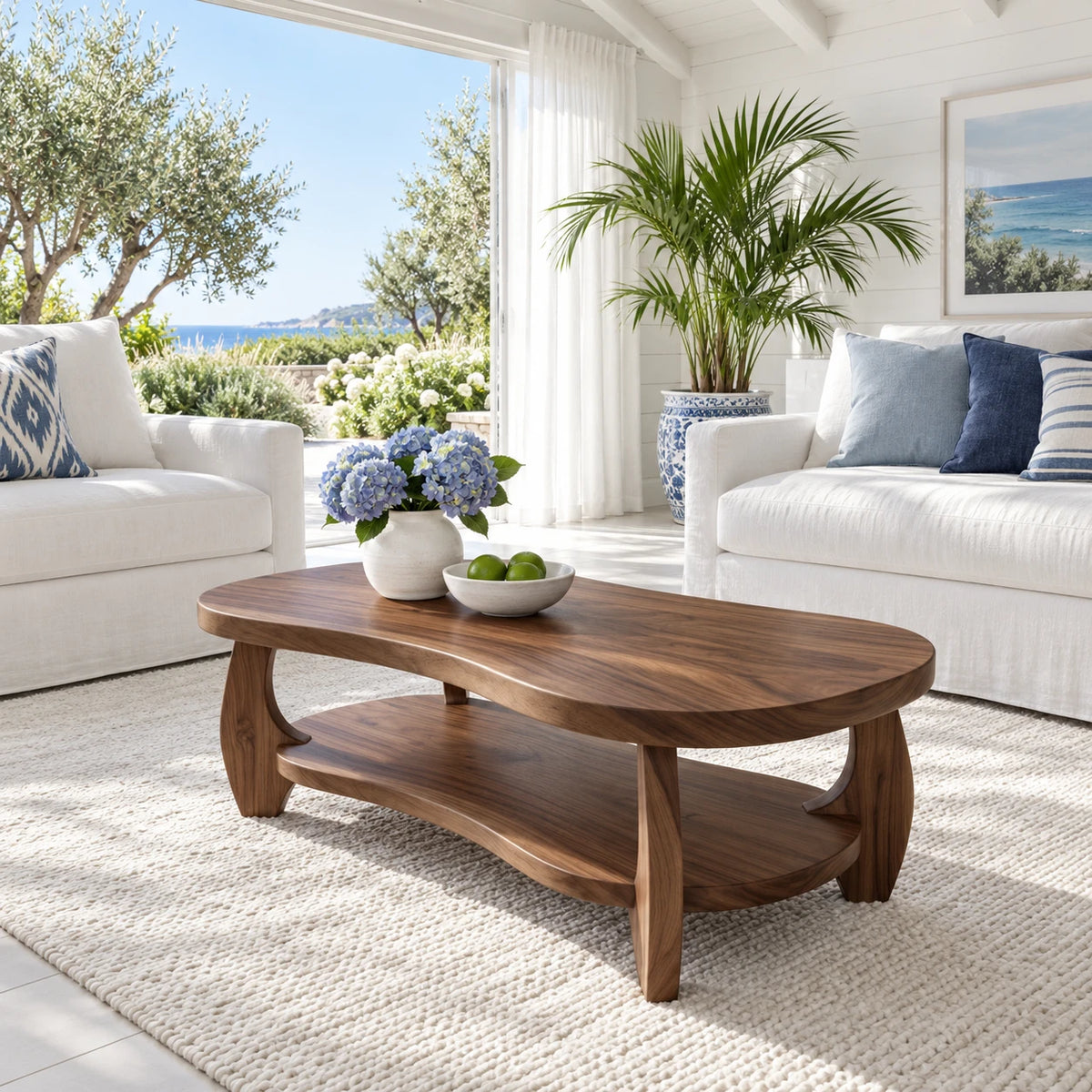 Oval Coffee Table with Live-Edge Top, Lower Shelf and Twin Curved Arch Legs - Arboriswood - 8