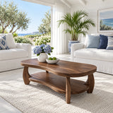 Oval Coffee Table with Live-Edge Top, Lower Shelf and Twin Curved Arch Legs - Arboriswood - 8