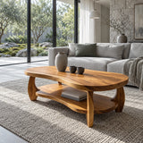 Oval Coffee Table with Live-Edge Top, Lower Shelf and Twin Curved Arch Legs - Arboriswood - 9