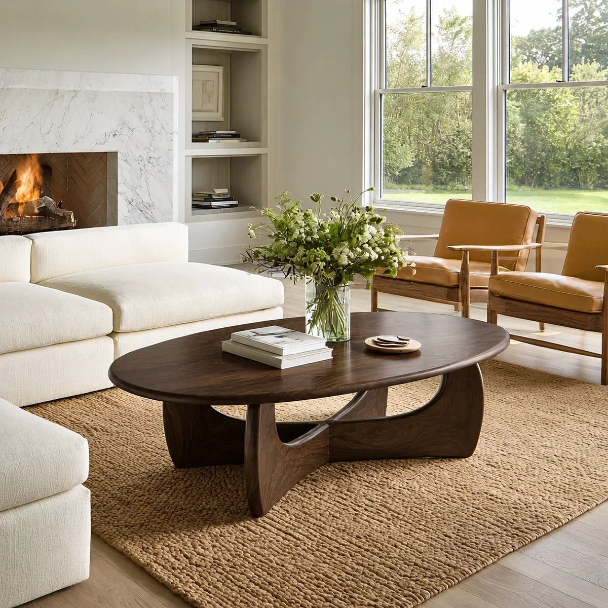 Oval Coffee Table with Sculptural Loop Base in Natural Solid Wood - Arboriswood - 10