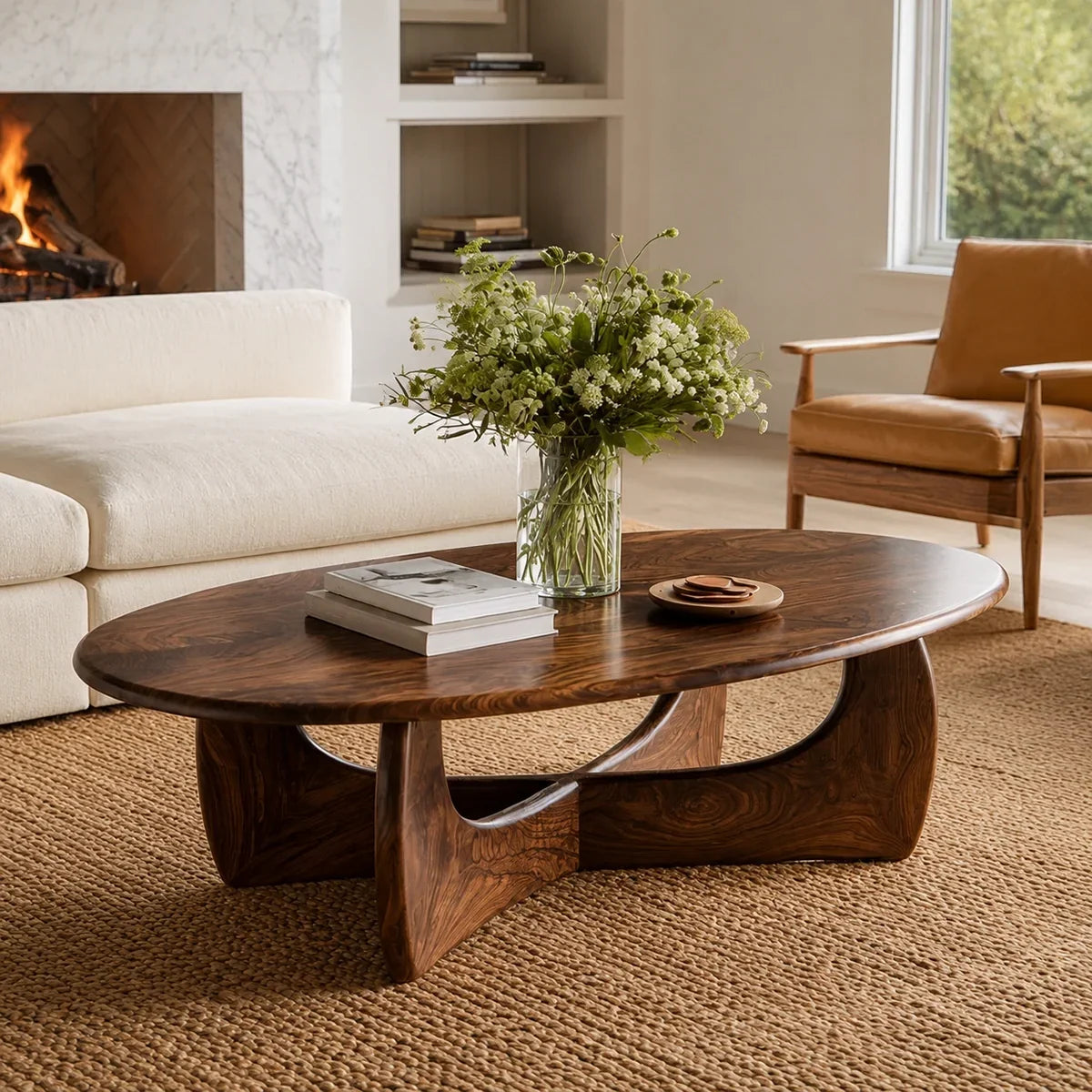 Oval Coffee Table with Sculptural Loop Base in Natural Solid Wood - Arboriswood - 1