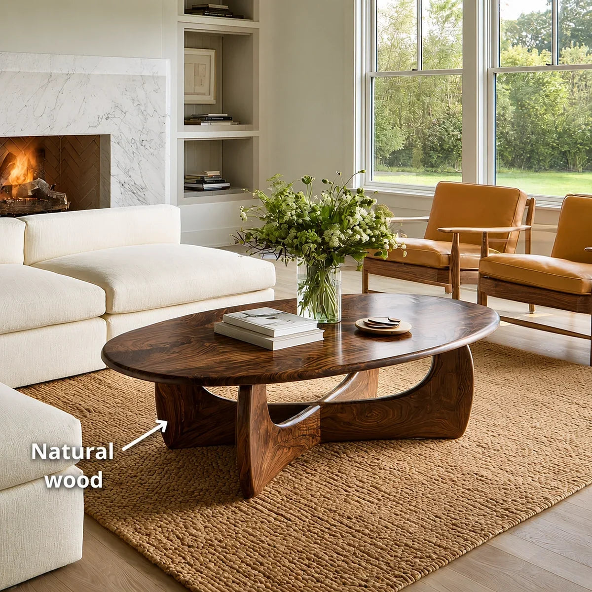 Oval Coffee Table with Sculptural Loop Base in Natural Solid Wood - Arboriswood - 5