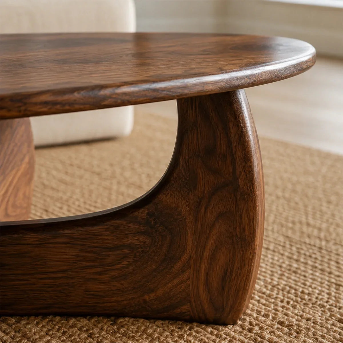 Oval Coffee Table with Sculptural Loop Base in Natural Solid Wood - Arboriswood - 4