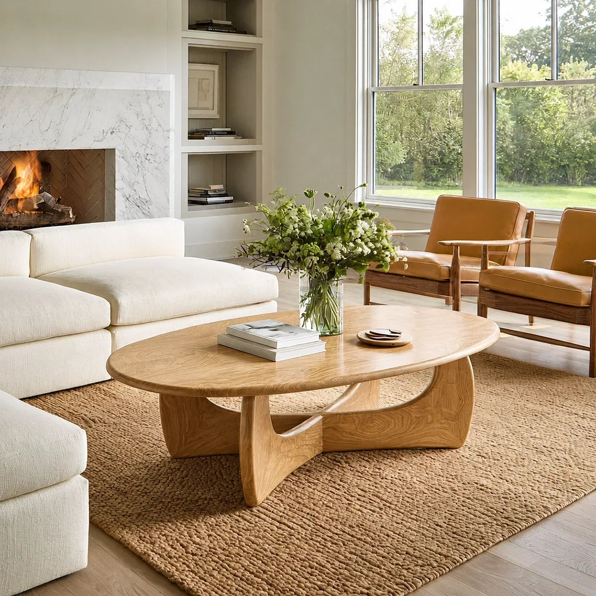 Oval Coffee Table with Sculptural Loop Base in Natural Solid Wood - Arboriswood - 9
