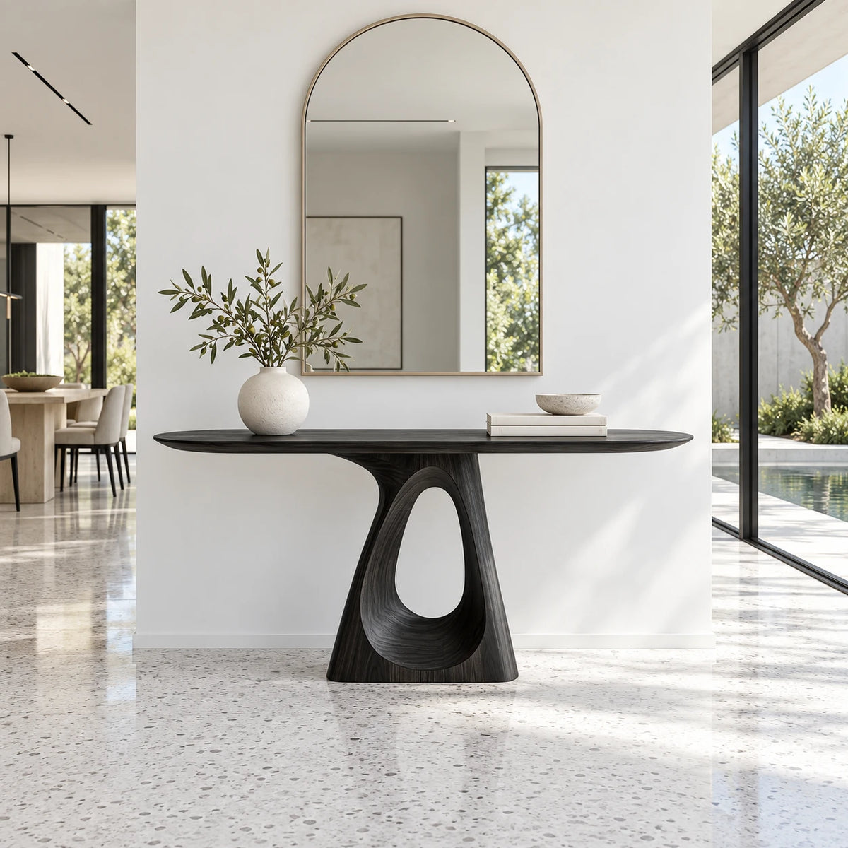 Oval Entryway Table with Twisting Ribbon Pedestal and Teardrop Cut-Out - Arboriswood - 10
