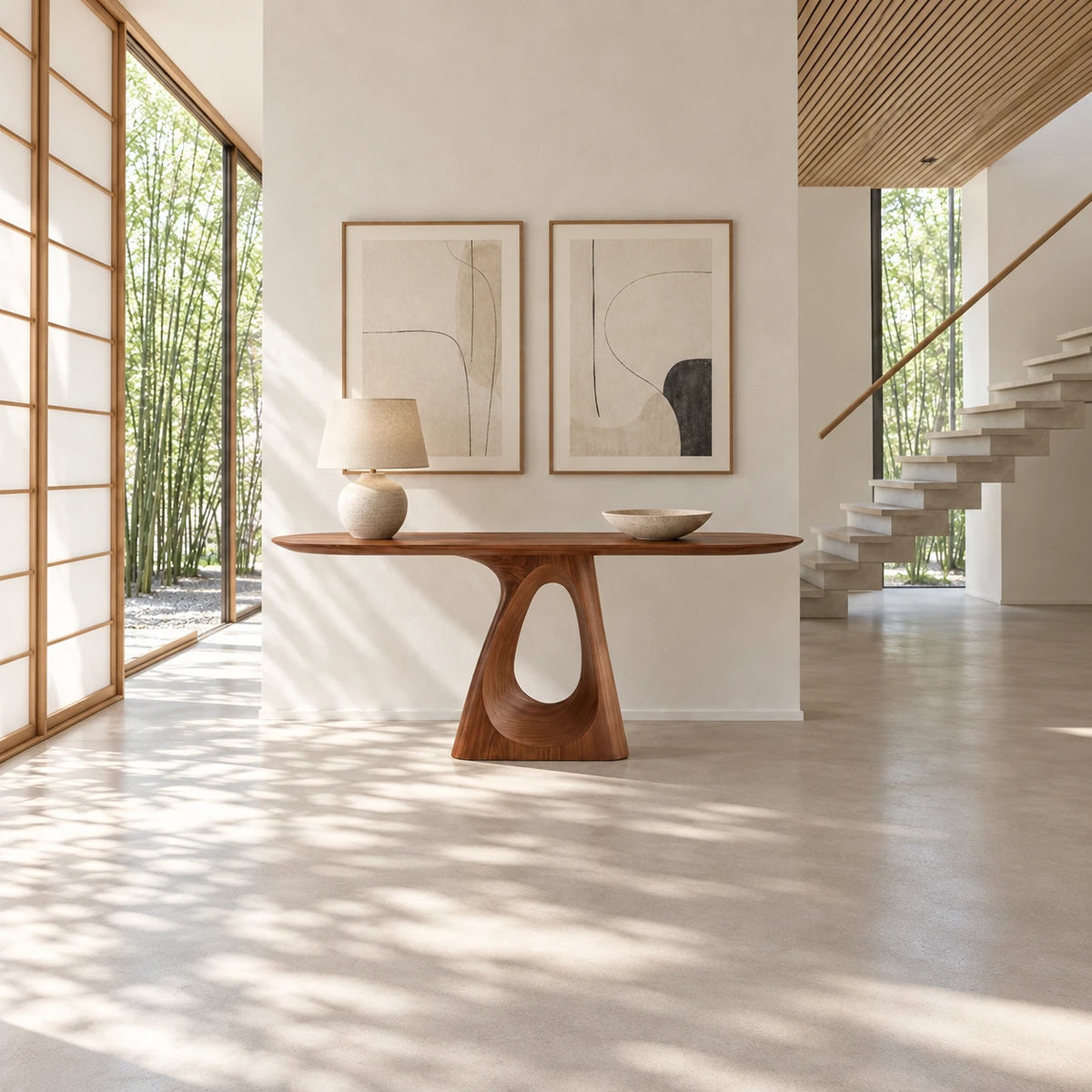 Oval Entryway Table with Twisting Ribbon Pedestal and Teardrop Cut-Out - Arboriswood - 3