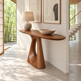 Oval Entryway Table with Twisting Ribbon Pedestal and Teardrop Cut-Out - Arboriswood - 6