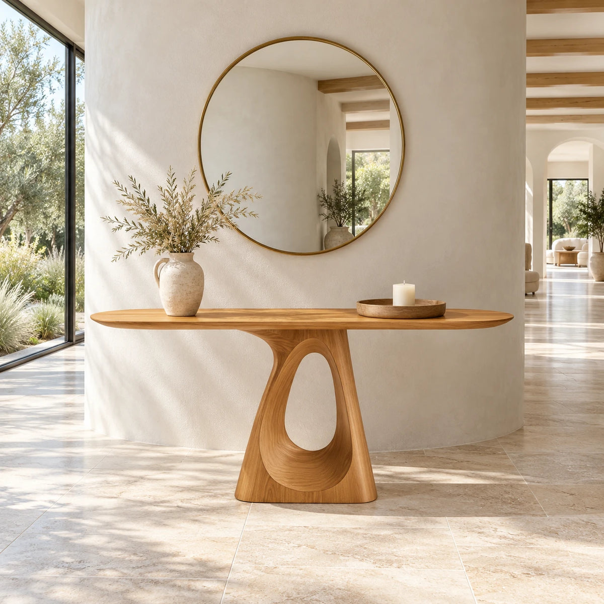 Oval Entryway Table with Twisting Ribbon Pedestal and Teardrop Cut-Out - Arboriswood - 9