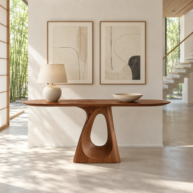 Oval Entryway Table with Twisting Ribbon Pedestal and Teardrop Cut-Out - Arboriswood