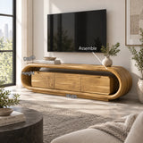 Streamlined TV storage unit in solid wood with enclosed cabinet and curved shell
