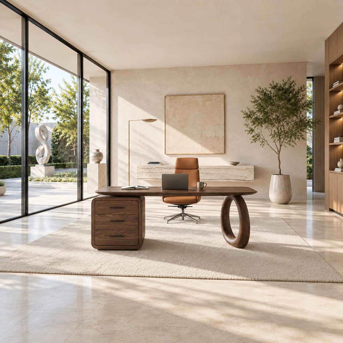 Built for focused work, this desk pairs a broad surface with practical drawer storage