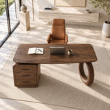 Designed for productivity, this study desk blends artistic form with useful storage
