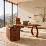 Three drawer storage gives this workstation desk a practical layout for everyday work