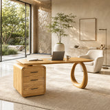 With a sculptural open leg, this desk adds visual interest to a bright office interior