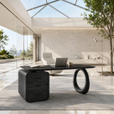 Large work desk with spacious top and built in drawers for organized home office use