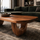 Designer coffee table featuring a soft oval shape and visible grain in city style