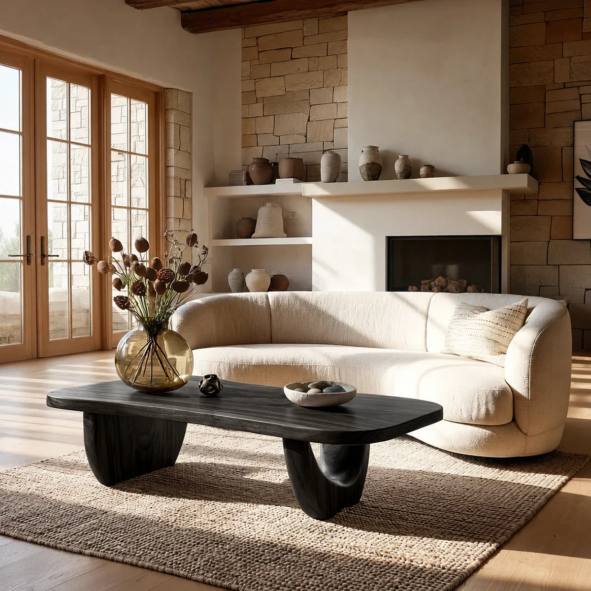 Minimalist coffee table with curved silhouette and clean lines for elegant rooms