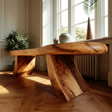Oval Solid Wood Entryway Bench with Twisted Sculptural Legs Hallway Seating - Arboriswood - 3